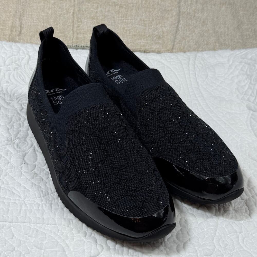 Ara High Soft Women's 7.5 Black Slip On Comfort Loafer Casual Walking Shoes